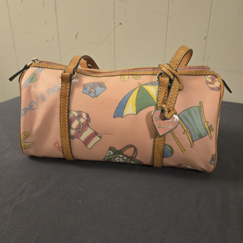 Pastel Vintage Dooney & Bourke Pink Beach Theme Barrel Bag